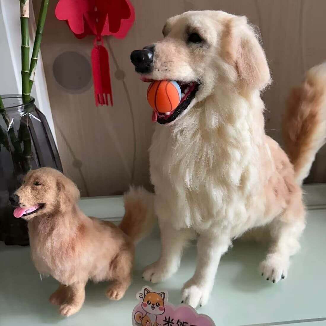 Real dog with custom plush cuddle clone memorial toy replica