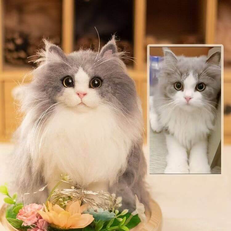 Custom Ragdoll cat plush cuddle clone memorial toy sitting beside real cat