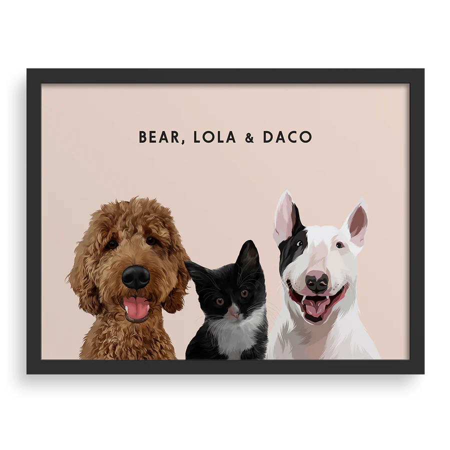 Custom Portrait for Three Pets PawPixie