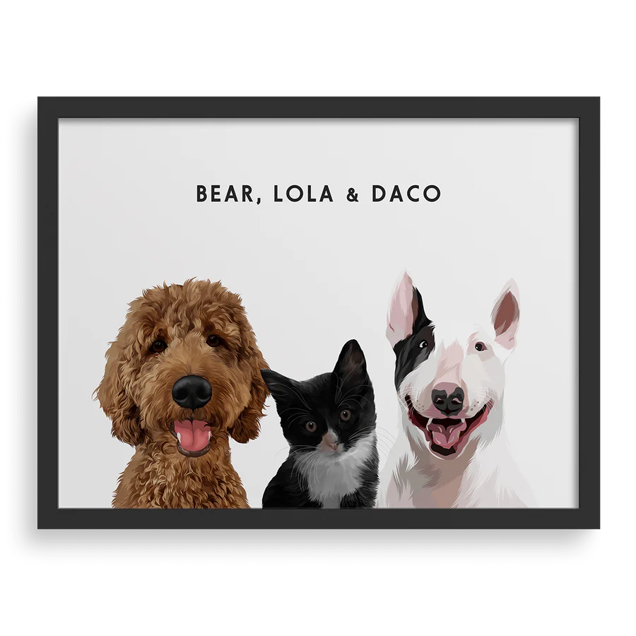 Custom Portrait for Three Pets PawPixie