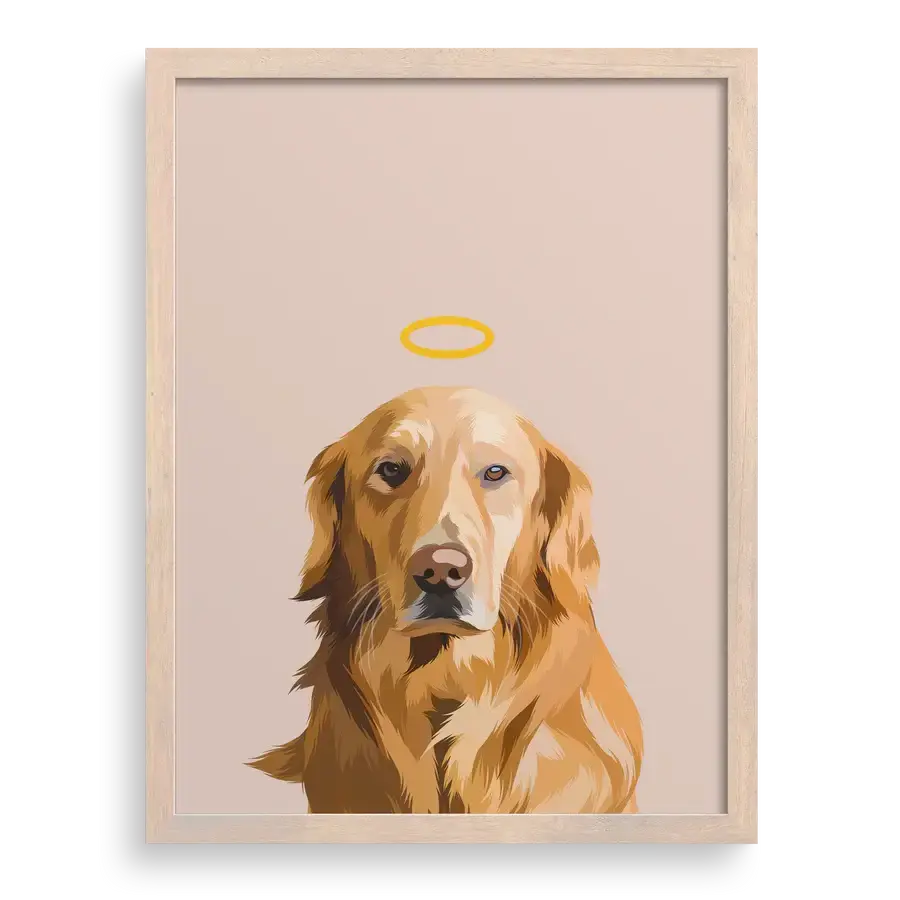 Custom Memorial Pet Portrait on Dusty Pink background with Brown frame – golden retriever remembrance canvas without name by Paw-Pixie