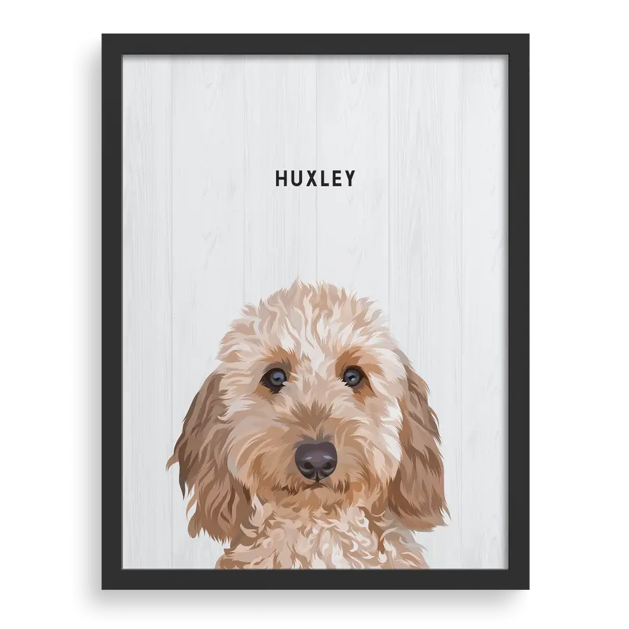 The Bentley custom pet portrait in black frame by Paw-Pixie