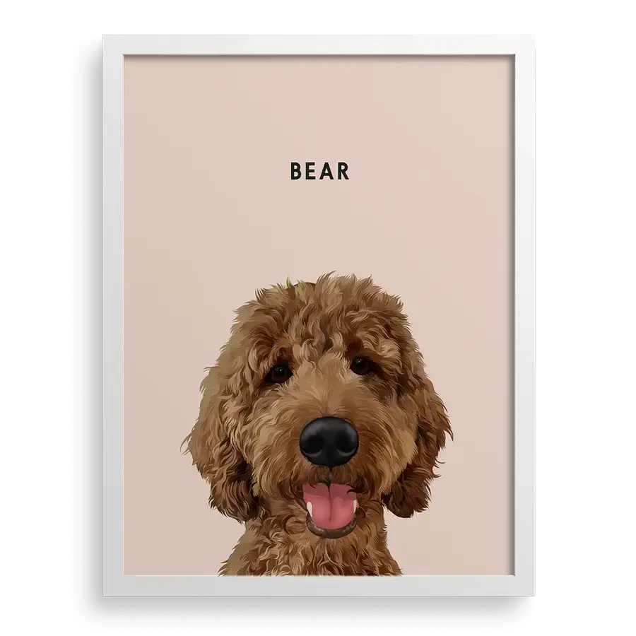 Renaissance pet style custom portrait on dusty pink background with white frame — dog memorial gifts by Paw-Pixie
