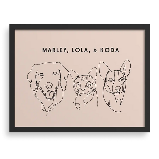 Custom Three Pet Line Drawing Portrait PawPixie