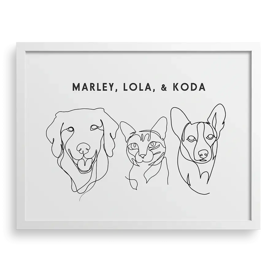 Framed line drawing pet print perfect for modern walls