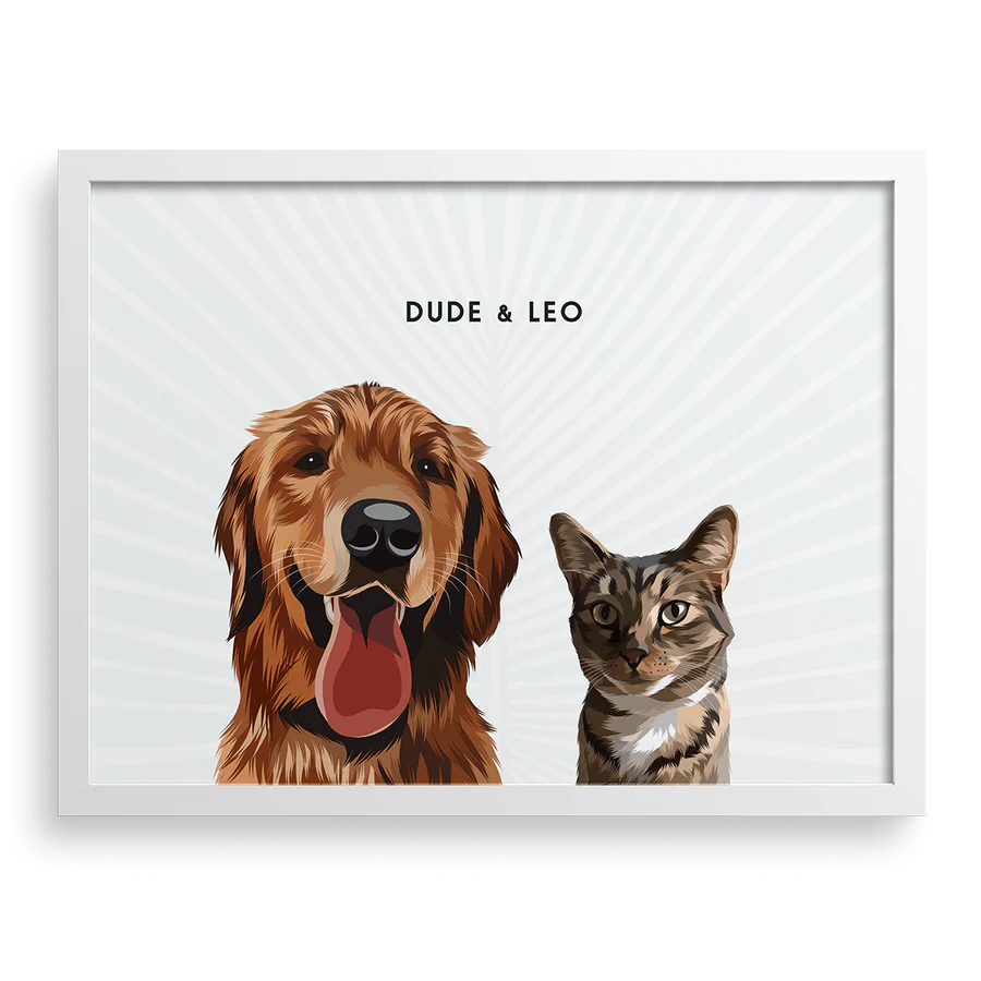 Framed custom artwork showing pet personality in elegant clothing