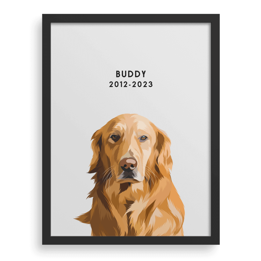 Pet portrait example featuring a short quote below the illustration