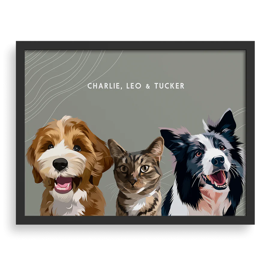 Custom Portrait for Three Pets PawPixie