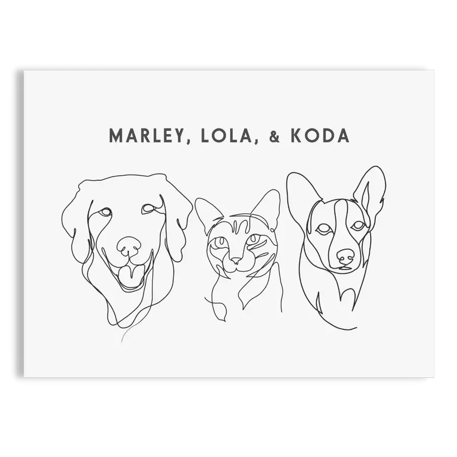 Digital black line portrait of a dog with simple shapes