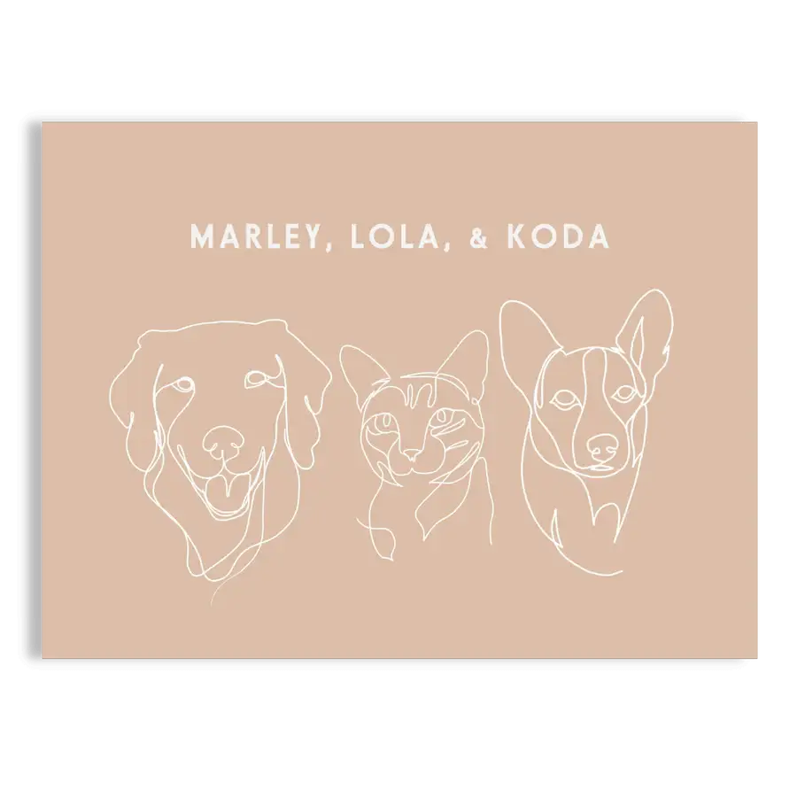 Custom pet outline portrait in elegant line drawing style