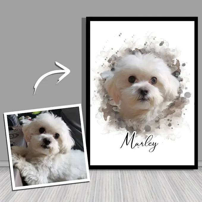 Framed dog art print with white mat vs full-bleed edge-to-edge print