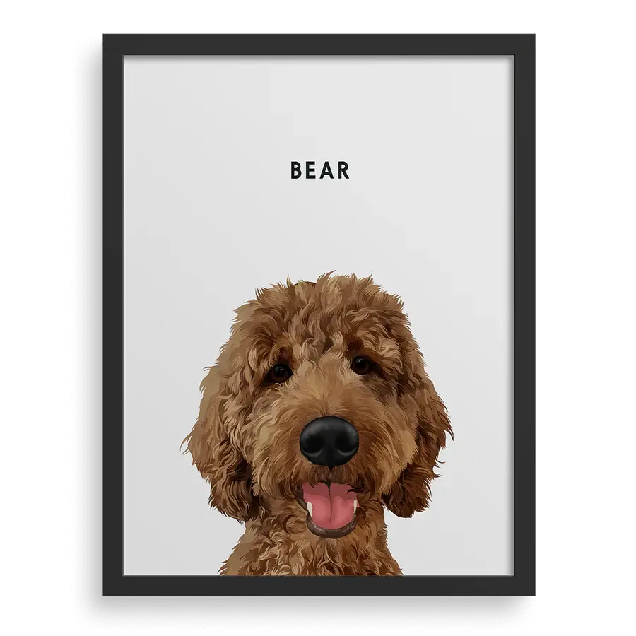 Personalized portrait of one brown fluffy dog by Paw-Pixie, placed on a light gray background.