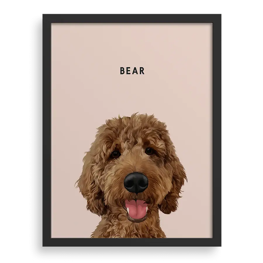 Custom portrait of one brown dog by Paw-Pixie, shown with a pink background.