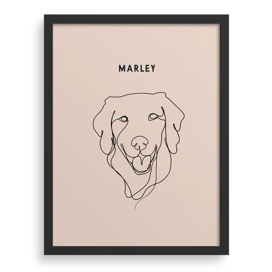 Custom One Pet Line Drawing Portrait with Charcoal Gray background, black frame, with name – paw-pixie