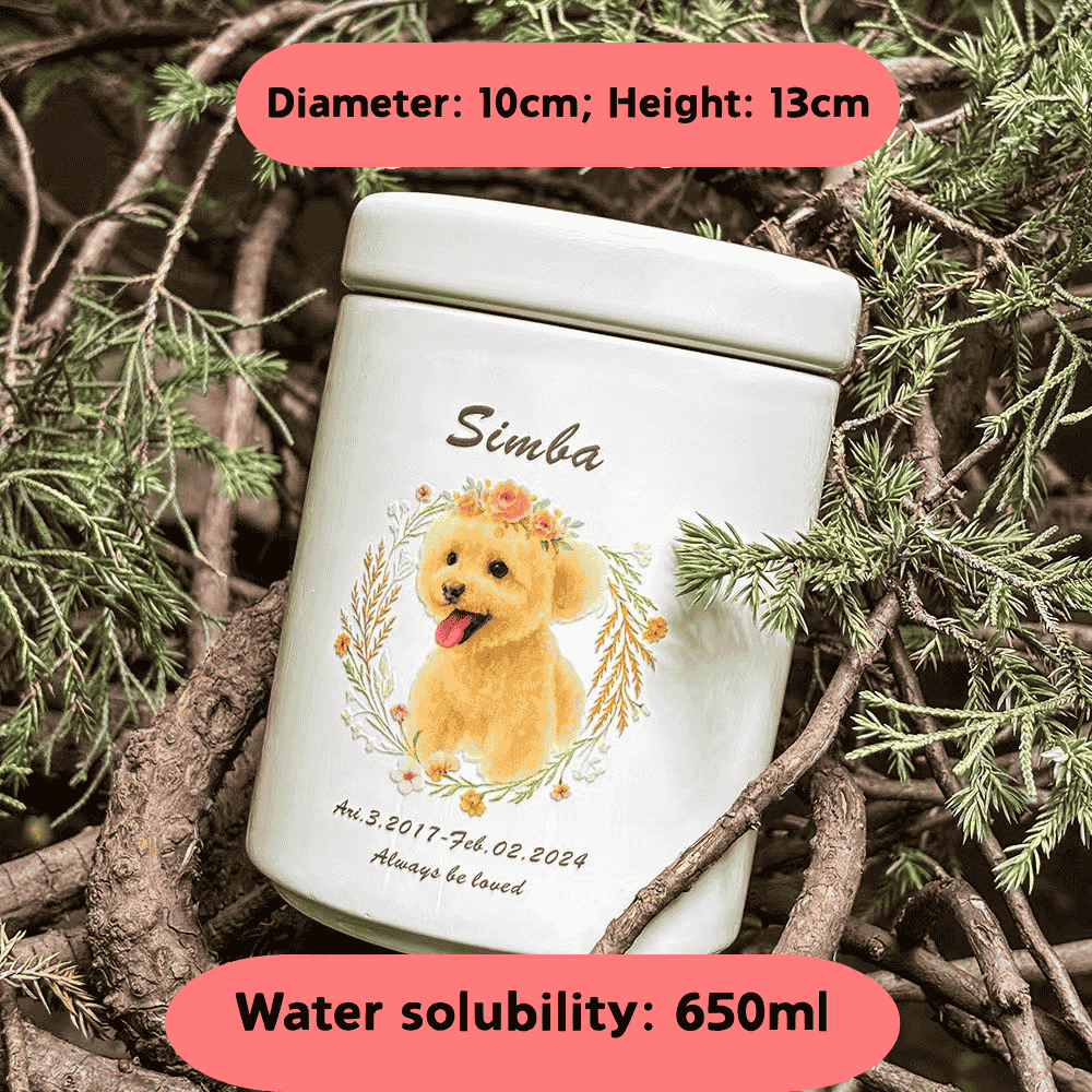 Outdoor photo of Custom Pet Urn with dog portrait engraving, pet ashes memorial container — by Paw-Pixie