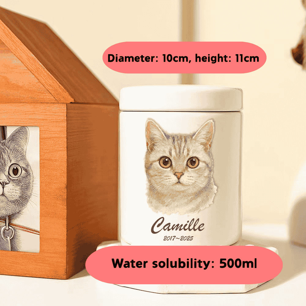 White Custom Pet Urn with cat engraving, personalized pet memorial urn for ashes — by Paw-Pixie