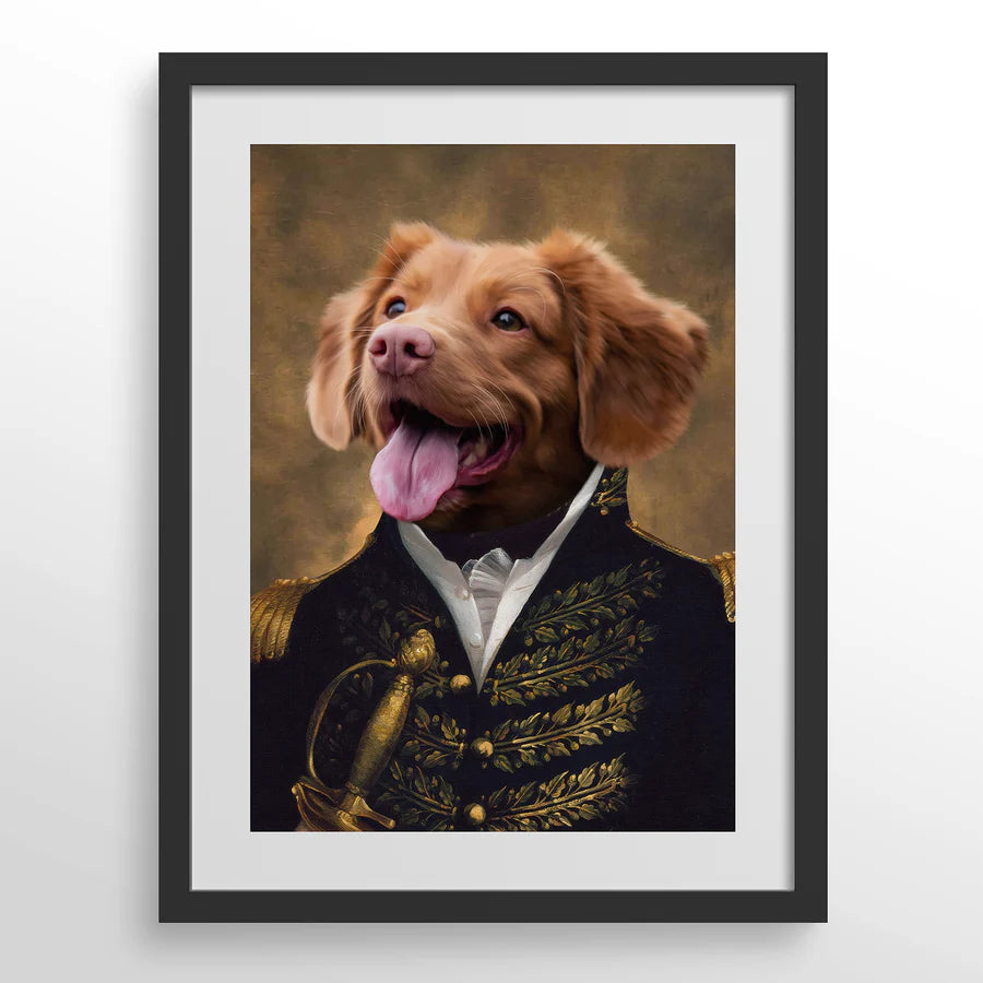 The Prince custom pet portrait by Paw-Pixie, featuring a brown dog in royal attire with no name text.