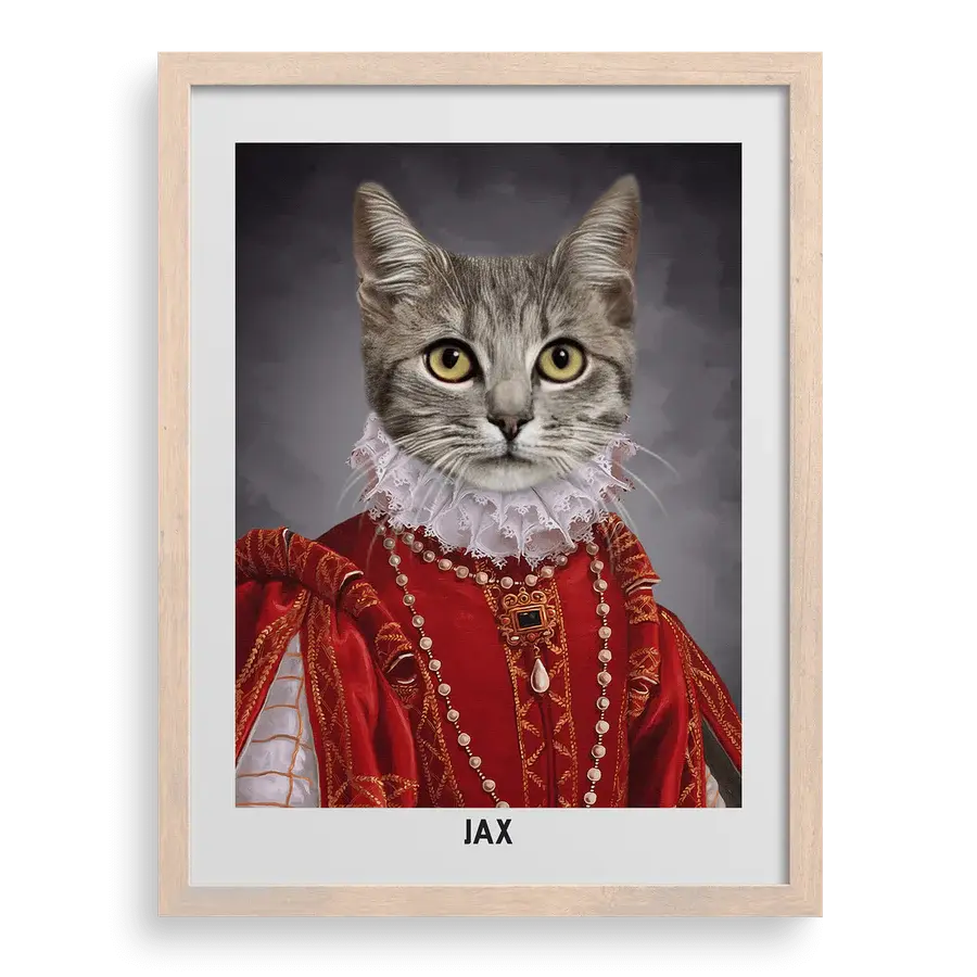 Custom pet portrait "Their Highness" with Brown frame by Paw-Pixie.
