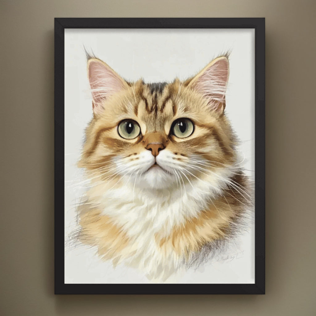 Custom colored pencil portrait of a cat, personalised hand-drawn memorial artwork