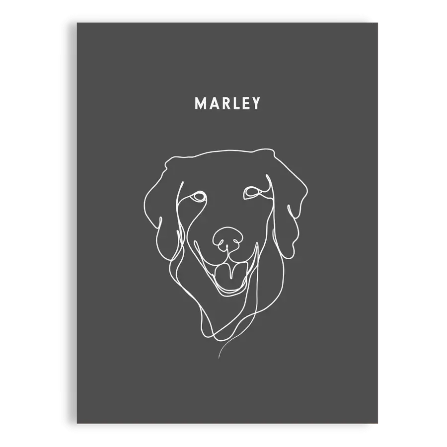 Minimalist line drawing portrait of a custom pet face