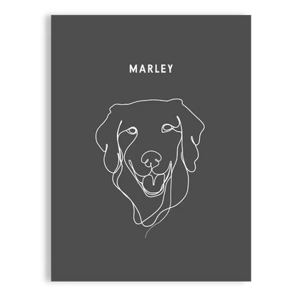 Minimalist line drawing portrait of a custom pet face