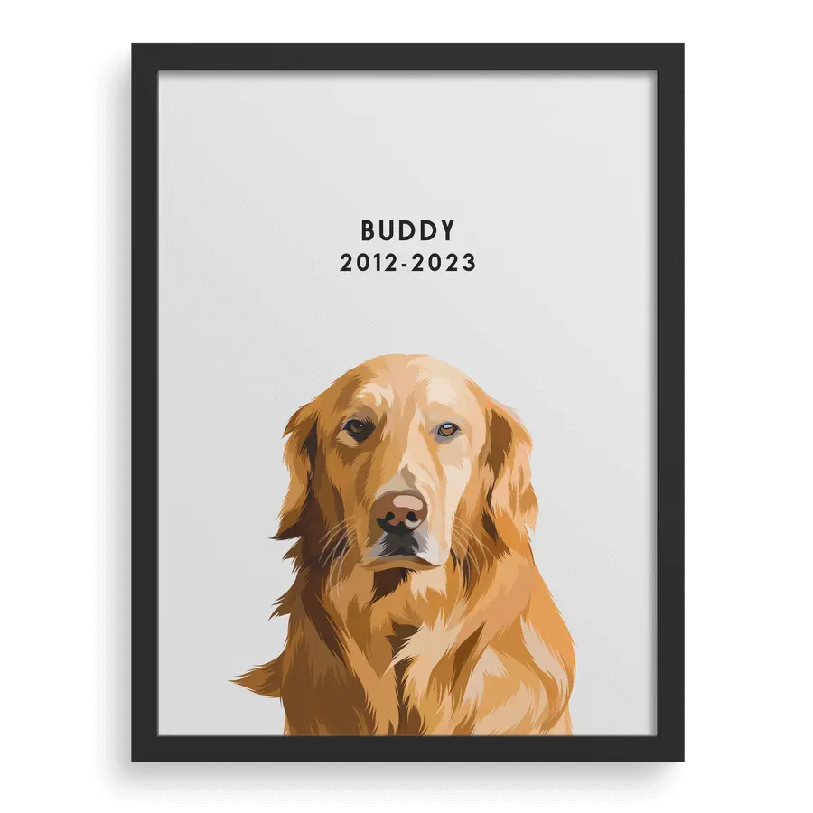 Pet portrait example featuring a short quote below the illustration