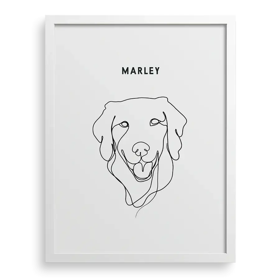 Black and white pet illustration created from customer photo
