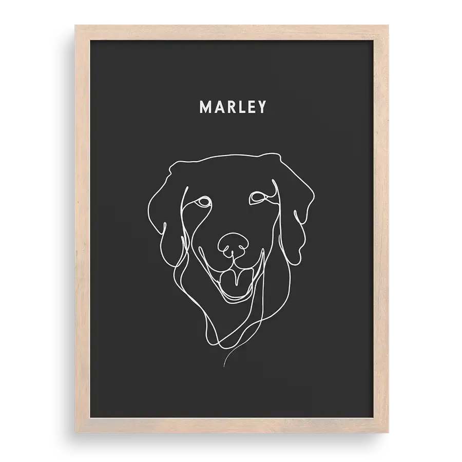 Line drawing pet memorial portrait with custom caption