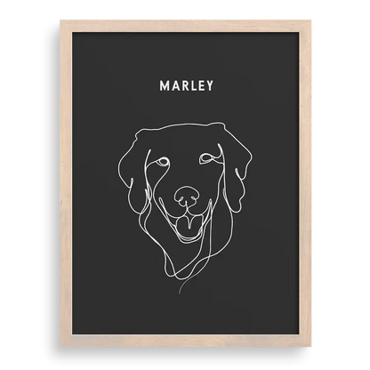 Line drawing pet memorial portrait with custom caption