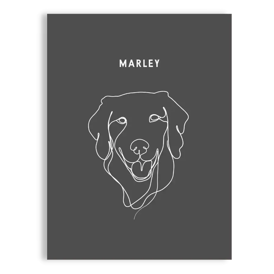 Minimalist line drawing portrait of a custom pet face