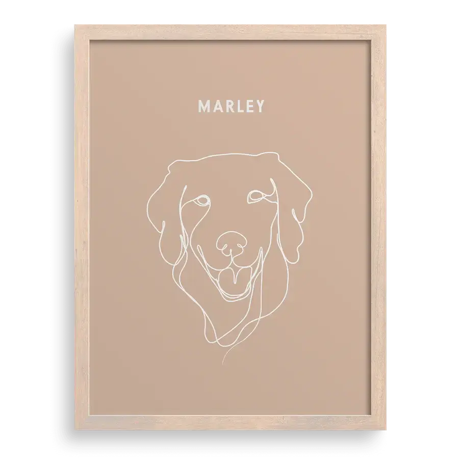 Simple outline artwork of a dog with custom name