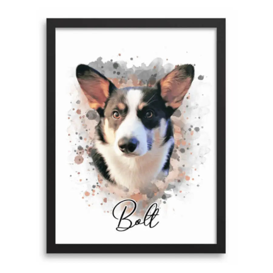 Custom watercolor dog portrait of a white shepherd named Snowy.