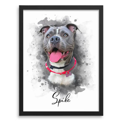 Custom pet watercolor portrait of Snowy, the joyful white shepherd dog.