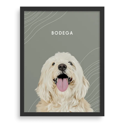 Handcrafted pet artwork with personalized name and classical frame