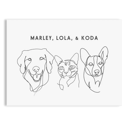 Digital black line portrait of a dog with simple shapes