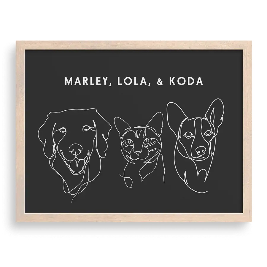 Minimal pet portrait using hand-drawn continuous lines