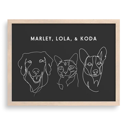Minimal pet portrait using hand-drawn continuous lines