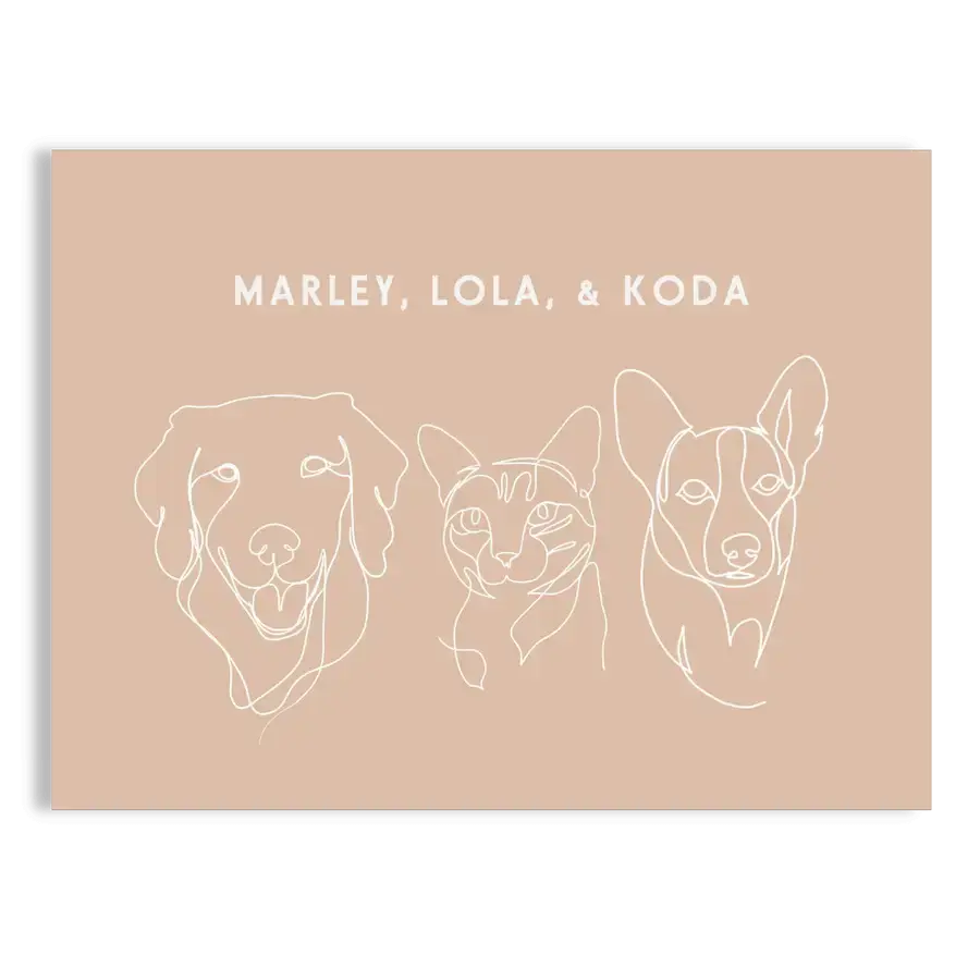 Custom pet outline portrait in elegant line drawing style