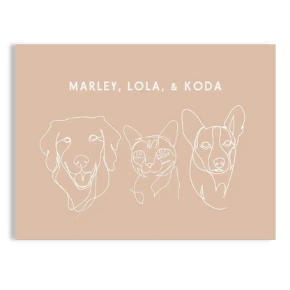 Custom pet outline portrait in elegant line drawing style