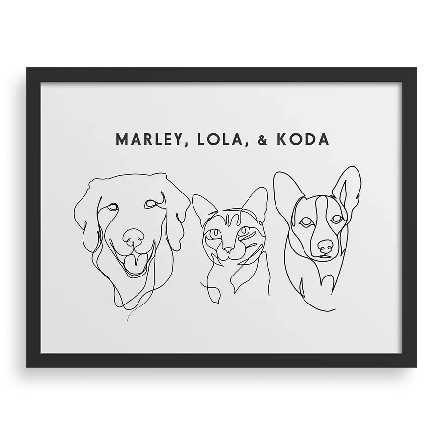 Custom Three Pet Line Drawing Portrait PawPixie