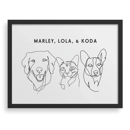 Custom Three Pet Line Drawing Portrait PawPixie
