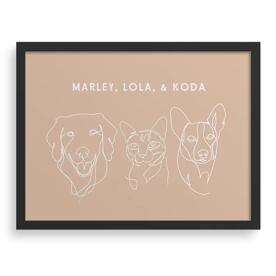 Custom Three Pet Line Drawing Portrait PawPixie