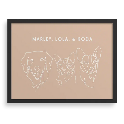 Custom Three Pet Line Drawing Portrait PawPixie