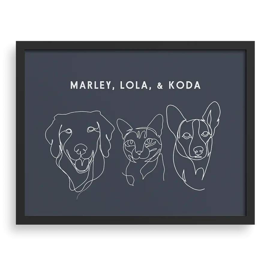 Custom Three Pet Line Drawing Portrait PawPixie