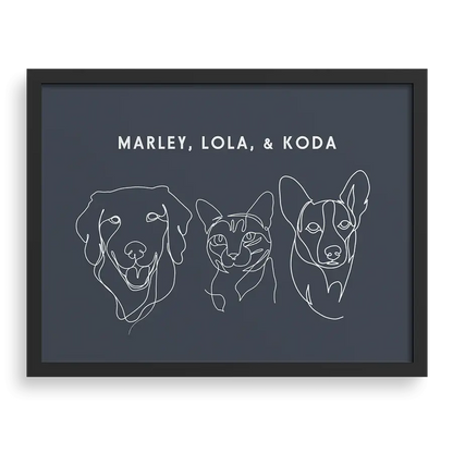 Custom Three Pet Line Drawing Portrait PawPixie