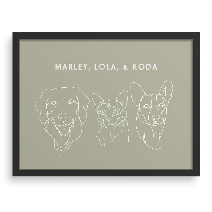Custom Three Pet Line Drawing Portrait PawPixie