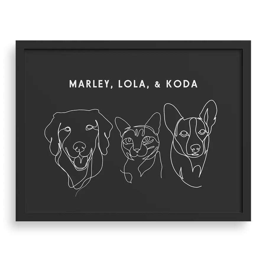 Custom Three Pet Line Drawing Portrait PawPixie