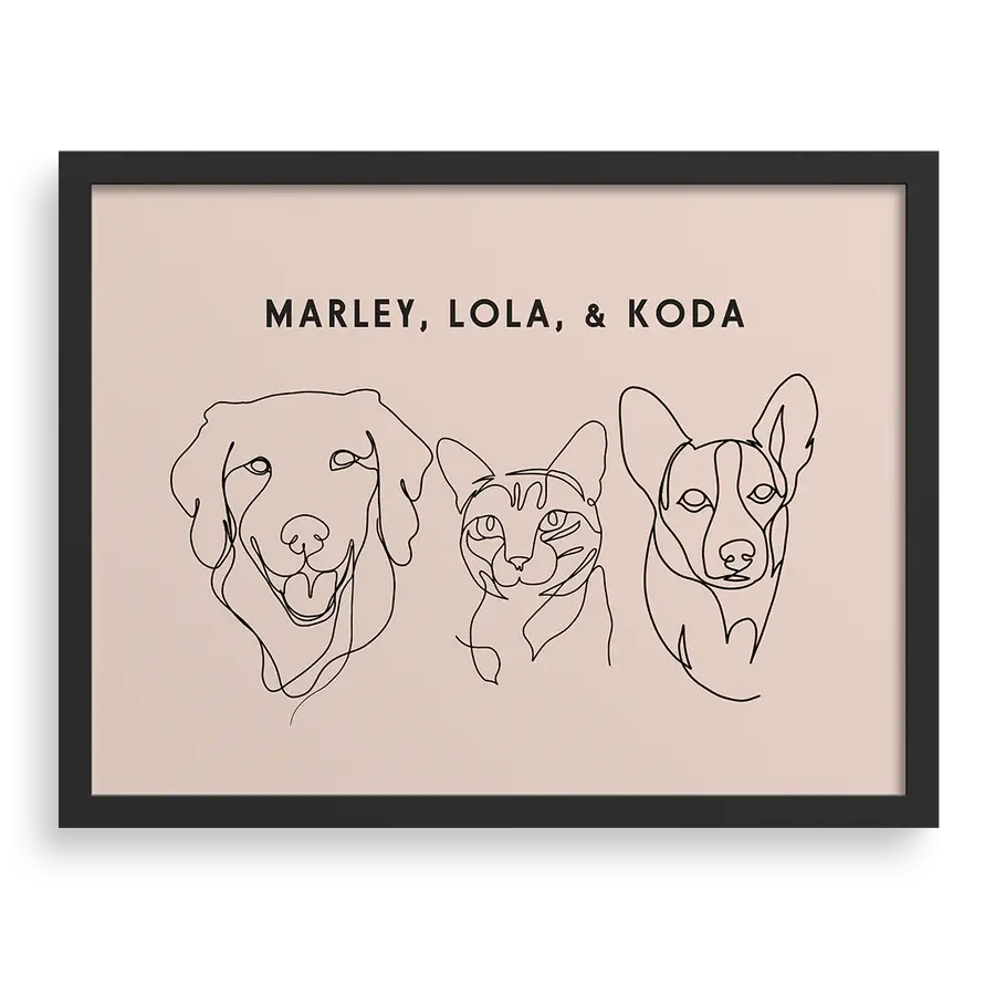 Custom Three Pet Line Drawing Portrait PawPixie