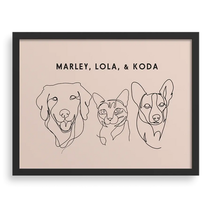 Custom Three Pet Line Drawing Portrait PawPixie