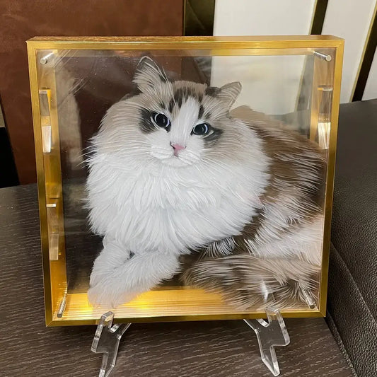 Personalized 3D acrylic portrait showcasing a smiling cat